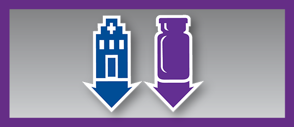 Hospital and Medication with down arrows