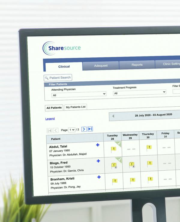 Close up of a computer monitor displaying the Sharesource software on screen