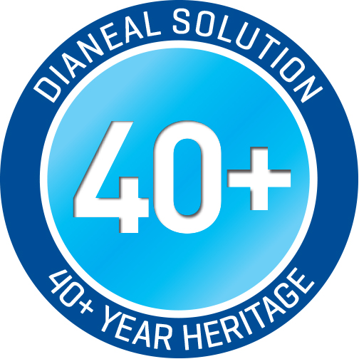 Logo for Dianeal PD Solution displaying its 40 plus year heritage with Baxter