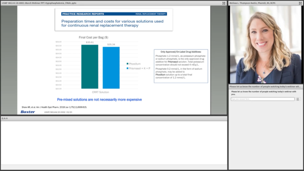 Dr. Melissa Thompson-Bastin discusses managing phosphate levels and preventing hypophosphatemia in CRRT, as well as how and when to implement Baxter's renal replacement solutions.